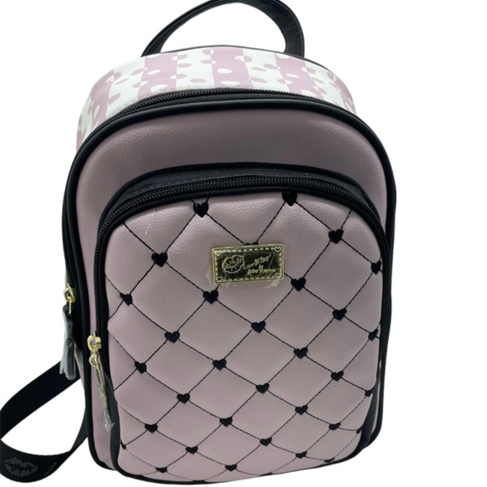 Luv Betsey by Betsey Johnson Mini Backpack Pink Quilted Heart Striped Polka Dot